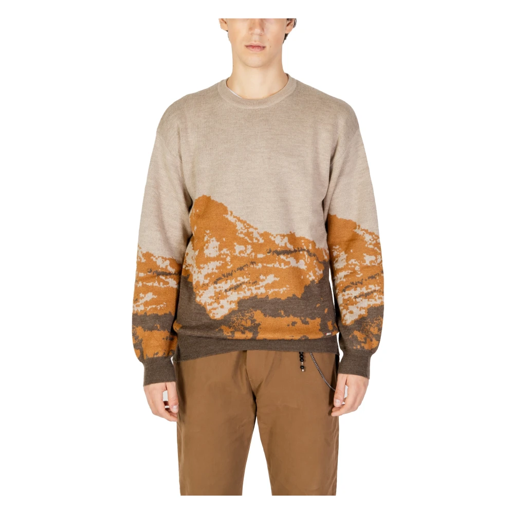 Gianni Lupo Beige Gedrukte Gebreide Kleding Herfst Winter Stijl Beige Heren
