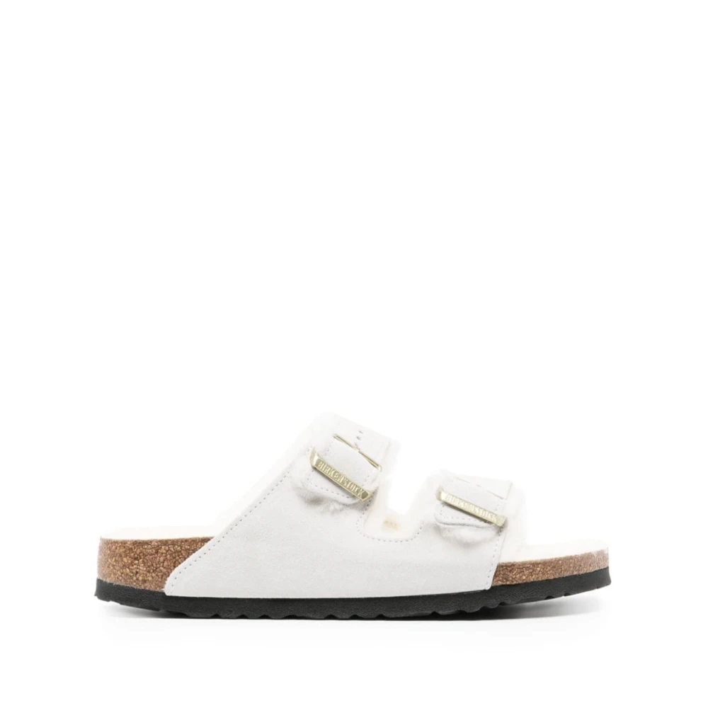 Birkenstock White Arizona Shearling Suede Leather - Female - Sliders - 4 Uk - Shoes
