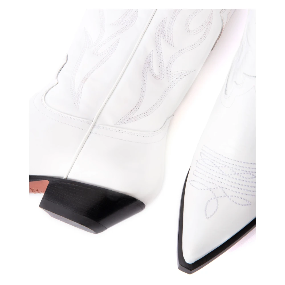 Sonora Witte kalfsleren over-de-knie laarzen met borduurwerk White Dames