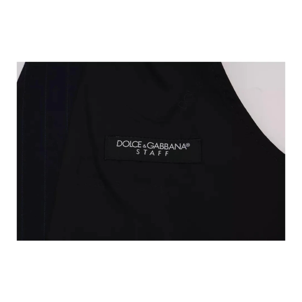 Dolce & Gabbana Blauw Gestreept Wollen Vest met Band Blue Heren
