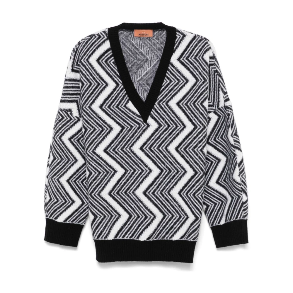 Missoni Women's Multicolor V-Neck Knitwear, M, White Knit Jumper For