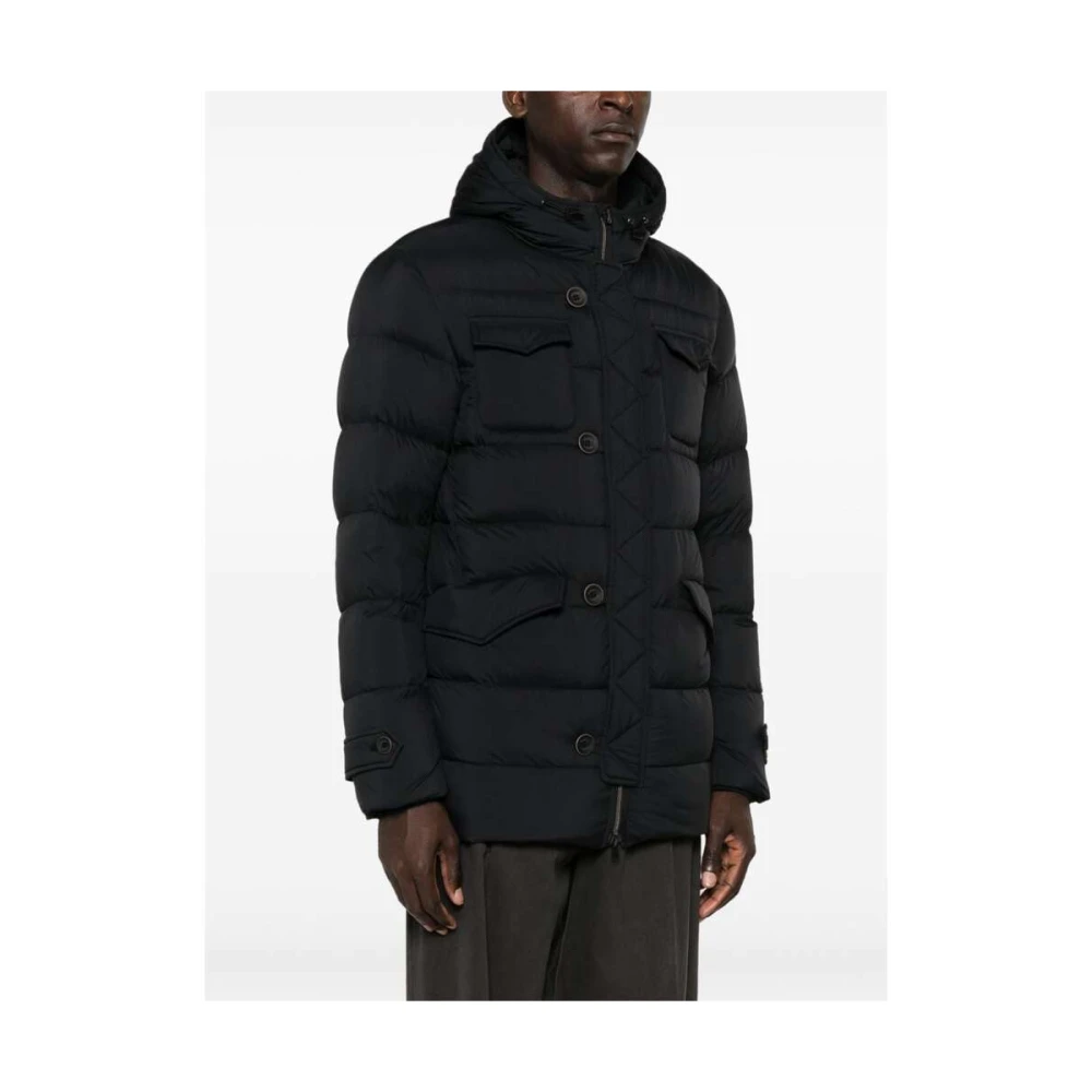 Herno Zwarte Gewatteerde Hoodie Jas Black Heren