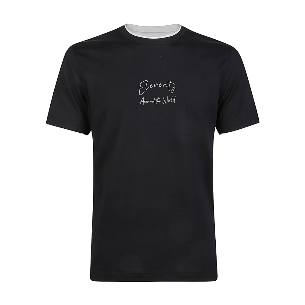 Eleventy Jersey Katoen Ronde hals T-shirt met Print Blue Heren