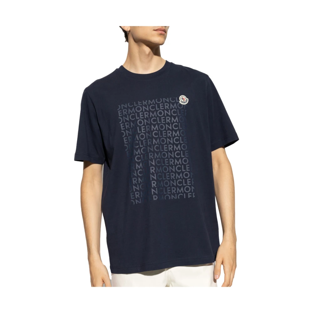 Moncler Navy Crew Neck T-shirt met Logo Blue Heren