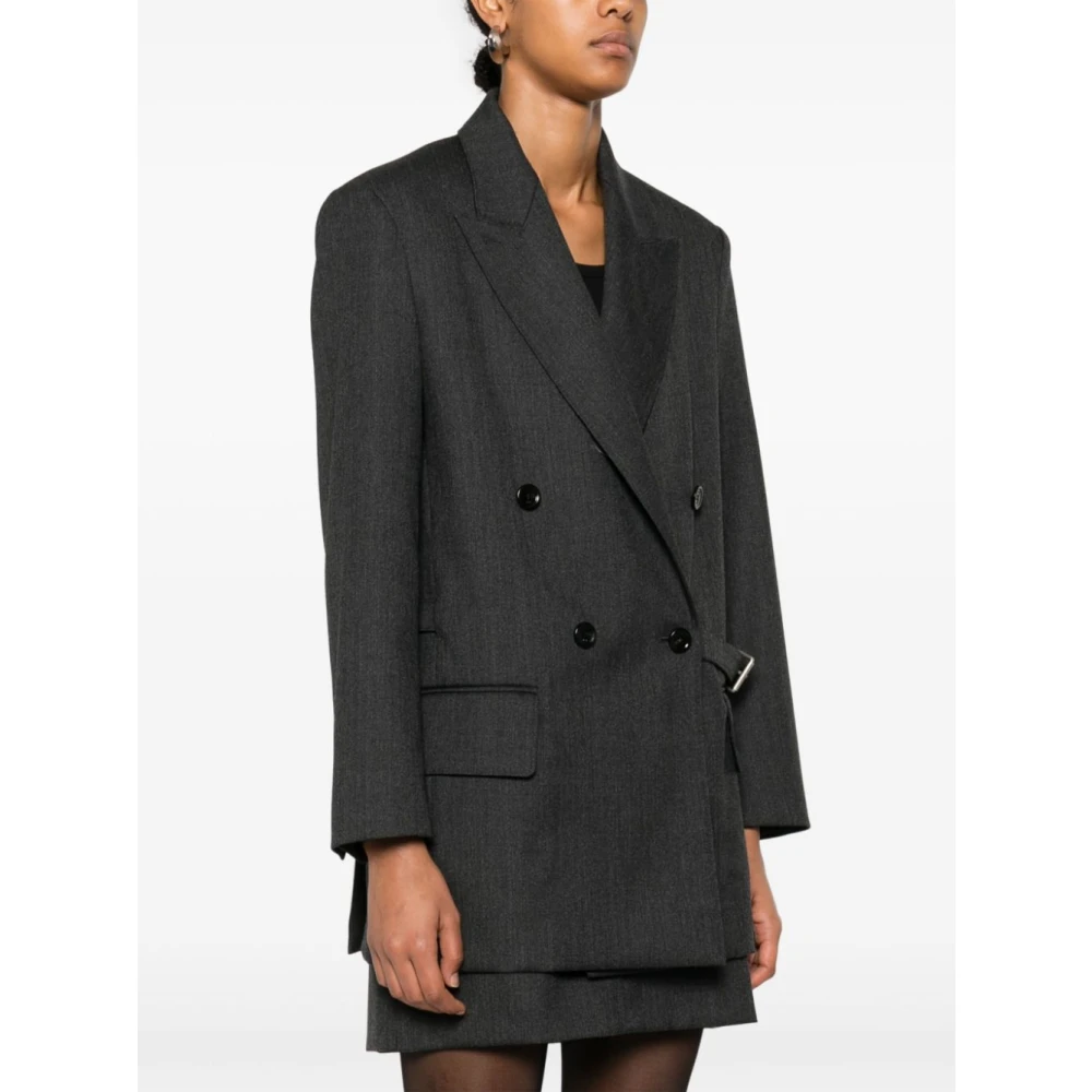 Max Mara Grijze Wol Double-Breasted Jas Gray Dames