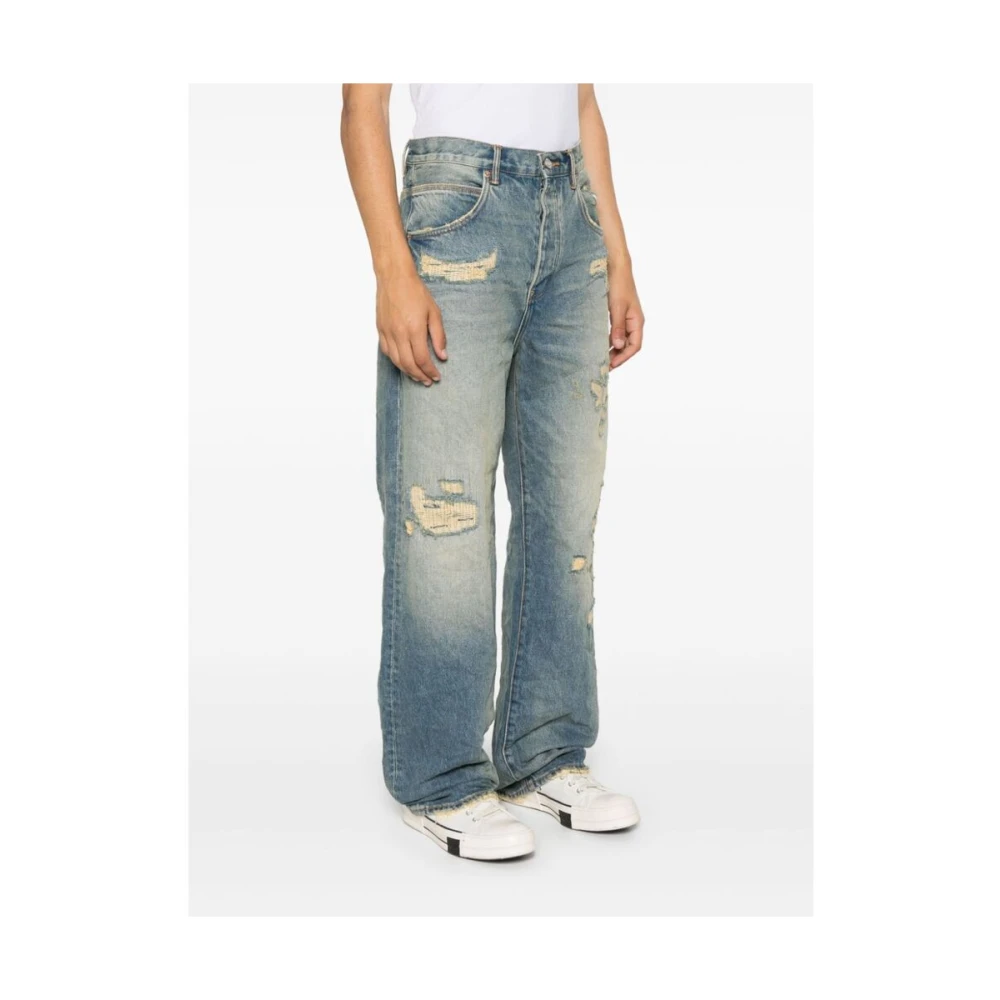 Purple Brand Indigo Blauw Distressed Denim Jeans Blue Heren
