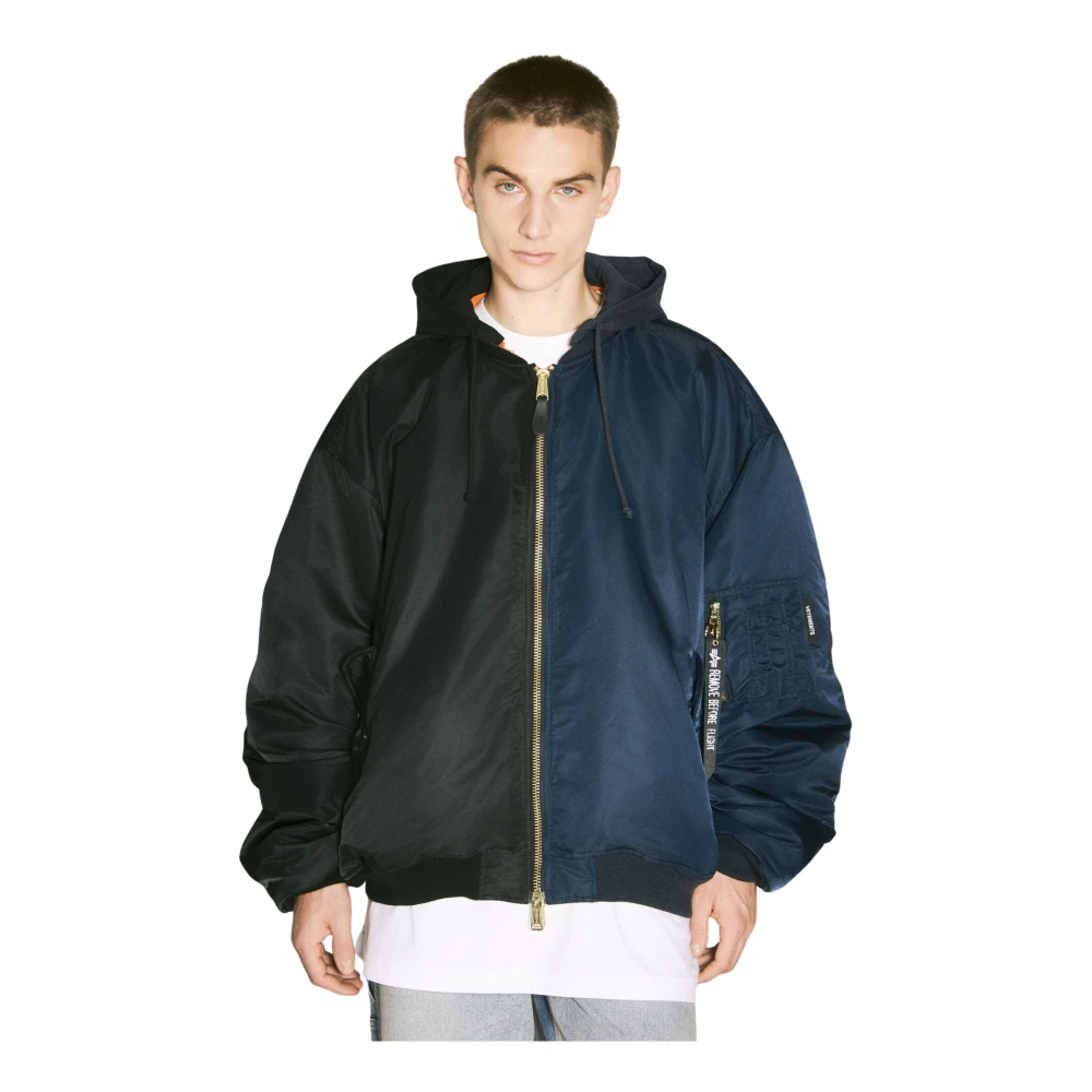 Vetements Omkeerbare capuchonbomberjas met ribboorden Black Heren