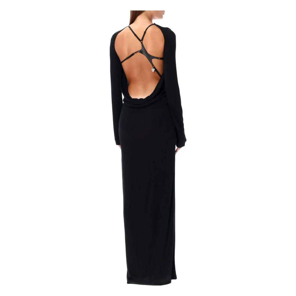 Acne Studios Zwarte Geribbelde Lange Jurk Aw24 Black Dames