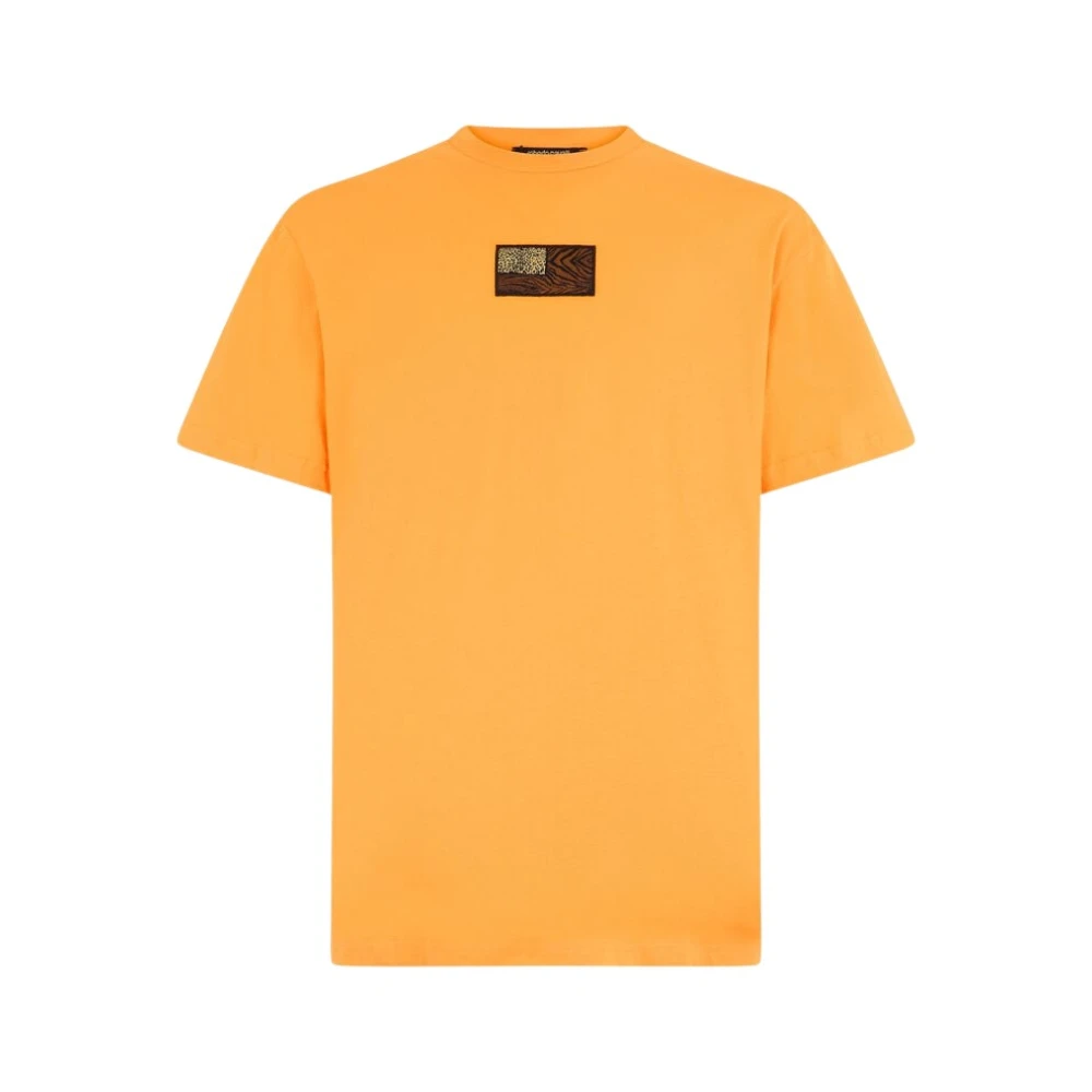 Roberto Cavalli Men's Orange T-Shirts, 2XL, Animal Print Crew-Neck T-Shirt