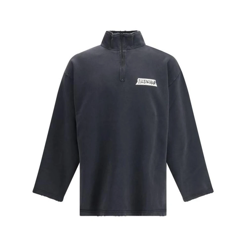 Balenciaga Men's Black Cotton Crewneck Sweatshirt With Ribbed Hem And Cuffs