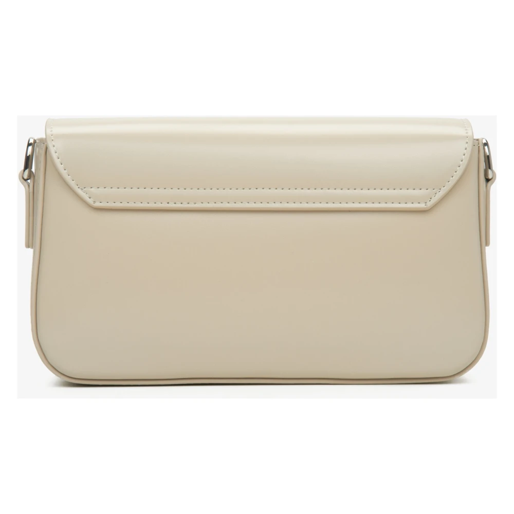 Estro Dames Beige Leren Schoudertas met Zilveren Hardware Er00115773 Beige Dames