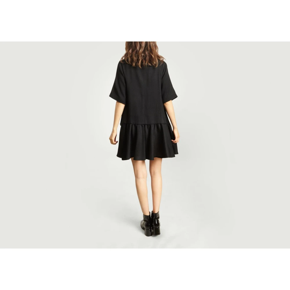 Manoush Zwarte Wol Ruffle Jurk Simba Black Dames