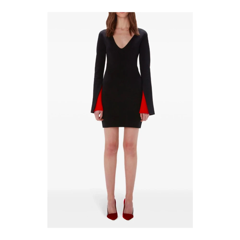 JW Anderson Zwarte Jurk met Lange Mouwen en V-hals Black Dames
