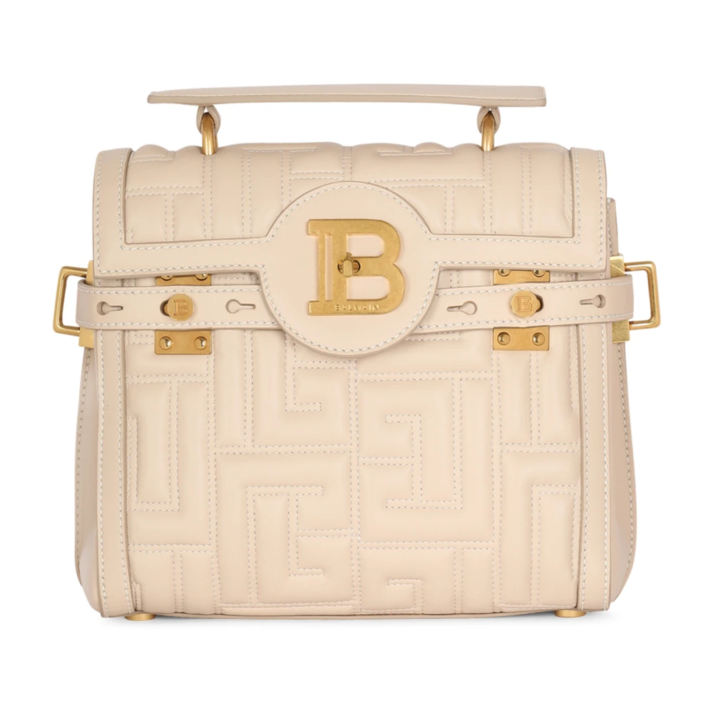 Balmain B-Buzz 23 väska i monogram quiltad läder Beige, Dam