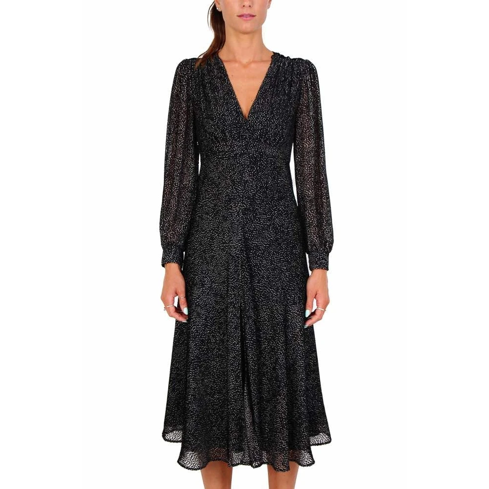 pinko Zwarte Devoré Zijde Blend Midi Jurk Black Dames