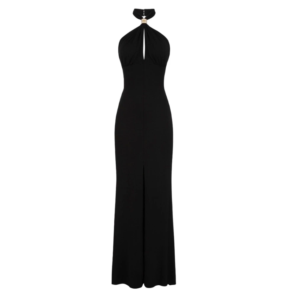 Elisabetta Franchi Rode Loper Jersey Jurk met Drapering Black Dames