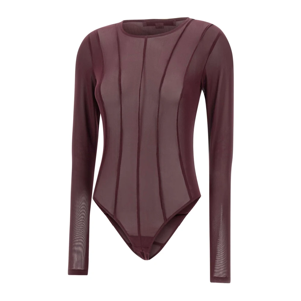 Remain Birger Christensen Bordeaux Lycra Bodysuit met Transparantie Red Dames