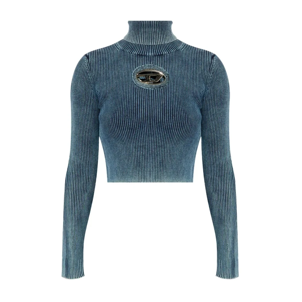 Diesel Donkerblauwe Ribgebreide Top met Rolhals Blue Dames