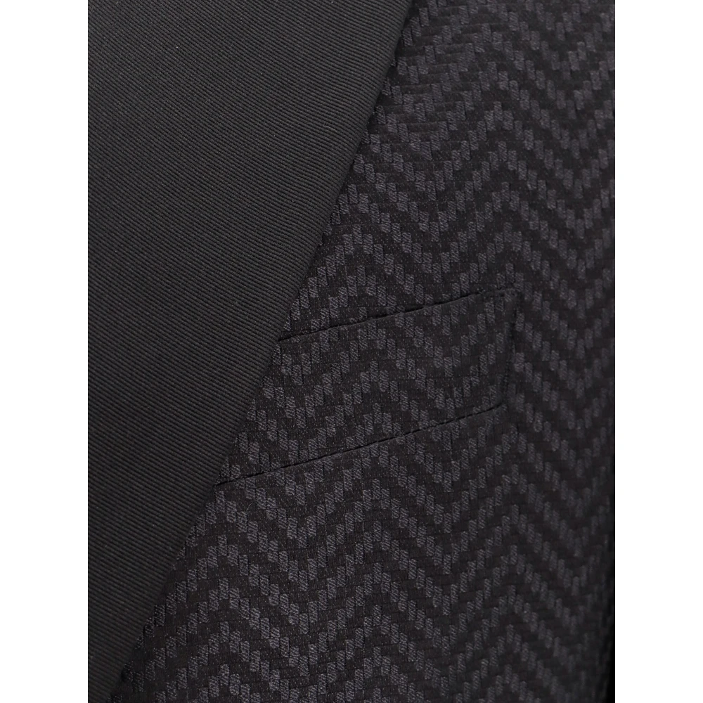 Corneliani Zwarte zijden blazer met geometrisch motief Black Heren