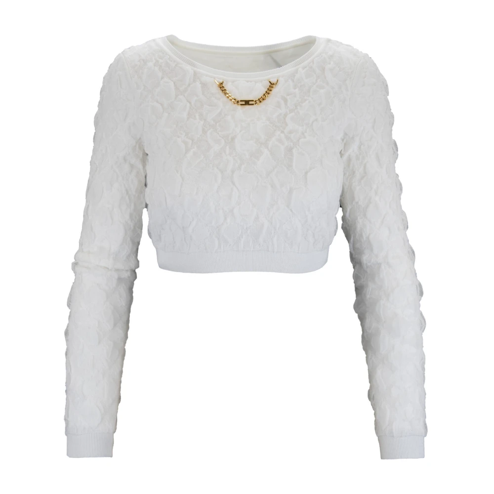 Elisabetta Franchi Stickad Cropped Top med Guld Kedja White, Dam