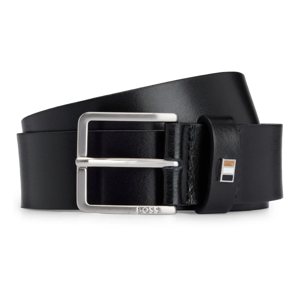 Hugo Boss Leren Riem met 'Ther-Flag' Ontwerp Black Heren