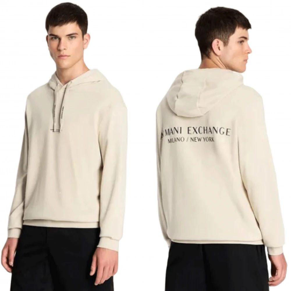 Armani Exchange Gedrukte hoodie voor mannen en vrouwen Beige Heren