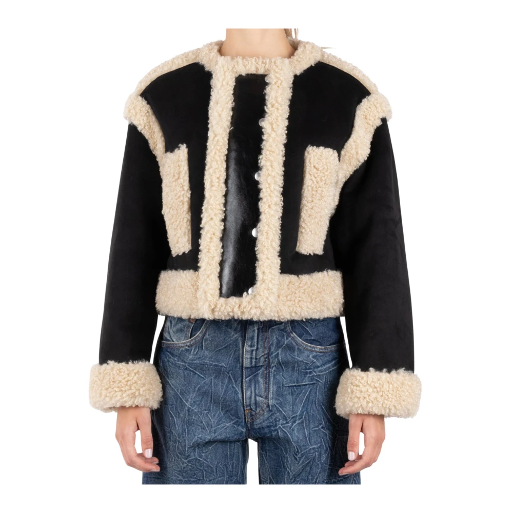 Stand Studio Shearling Jacka Svart Beige Multicolor, Dam