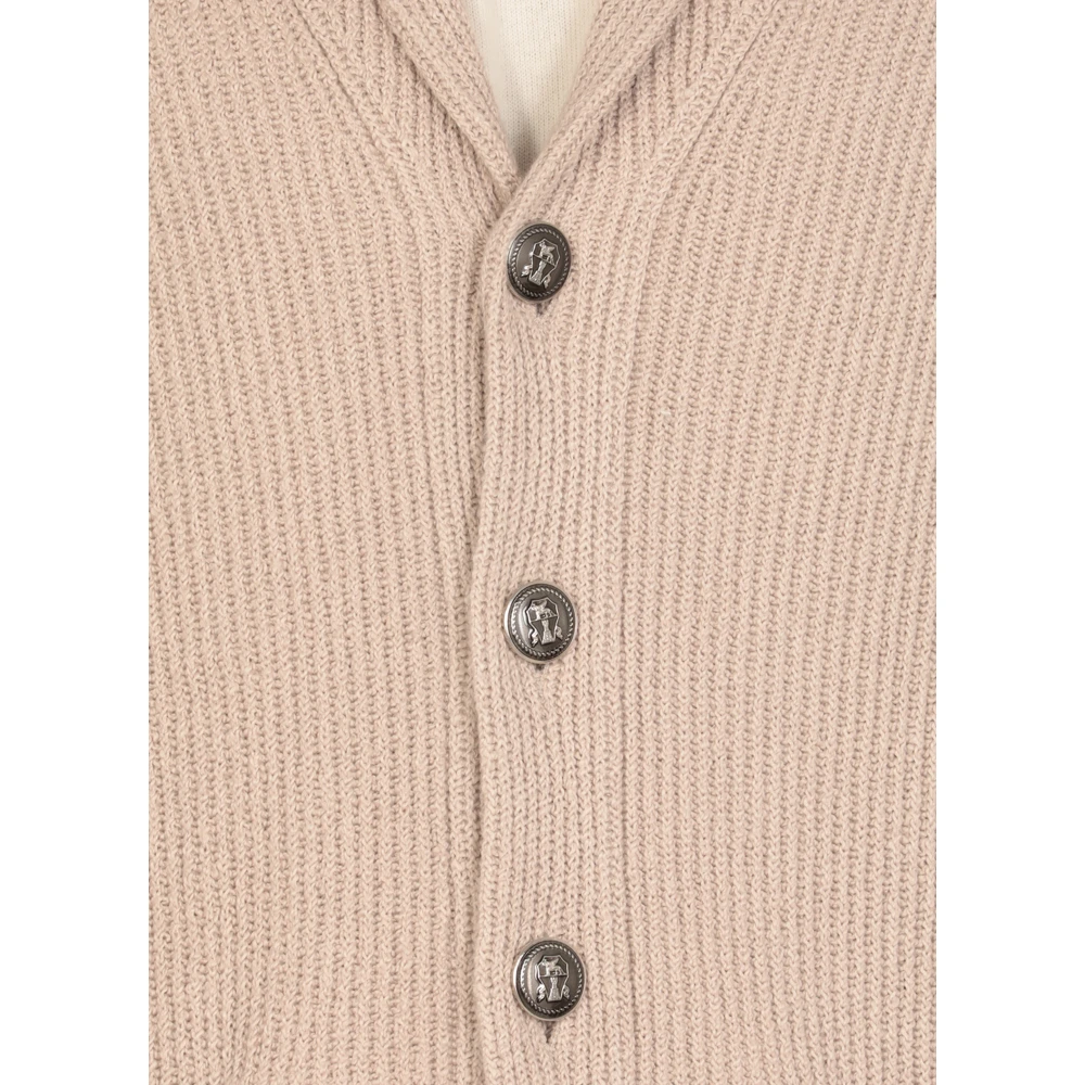 BRUNELLO CUCINELLI Beige Katoenen Gebreide Vest Sweater Beige Heren