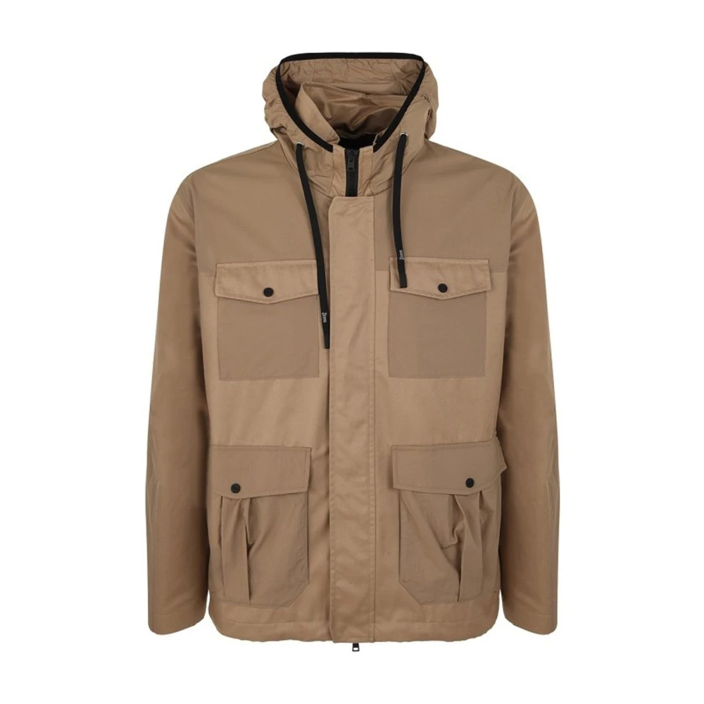 Herno Light Jackets, Male, M, Cargo Cotton Jacket Brown