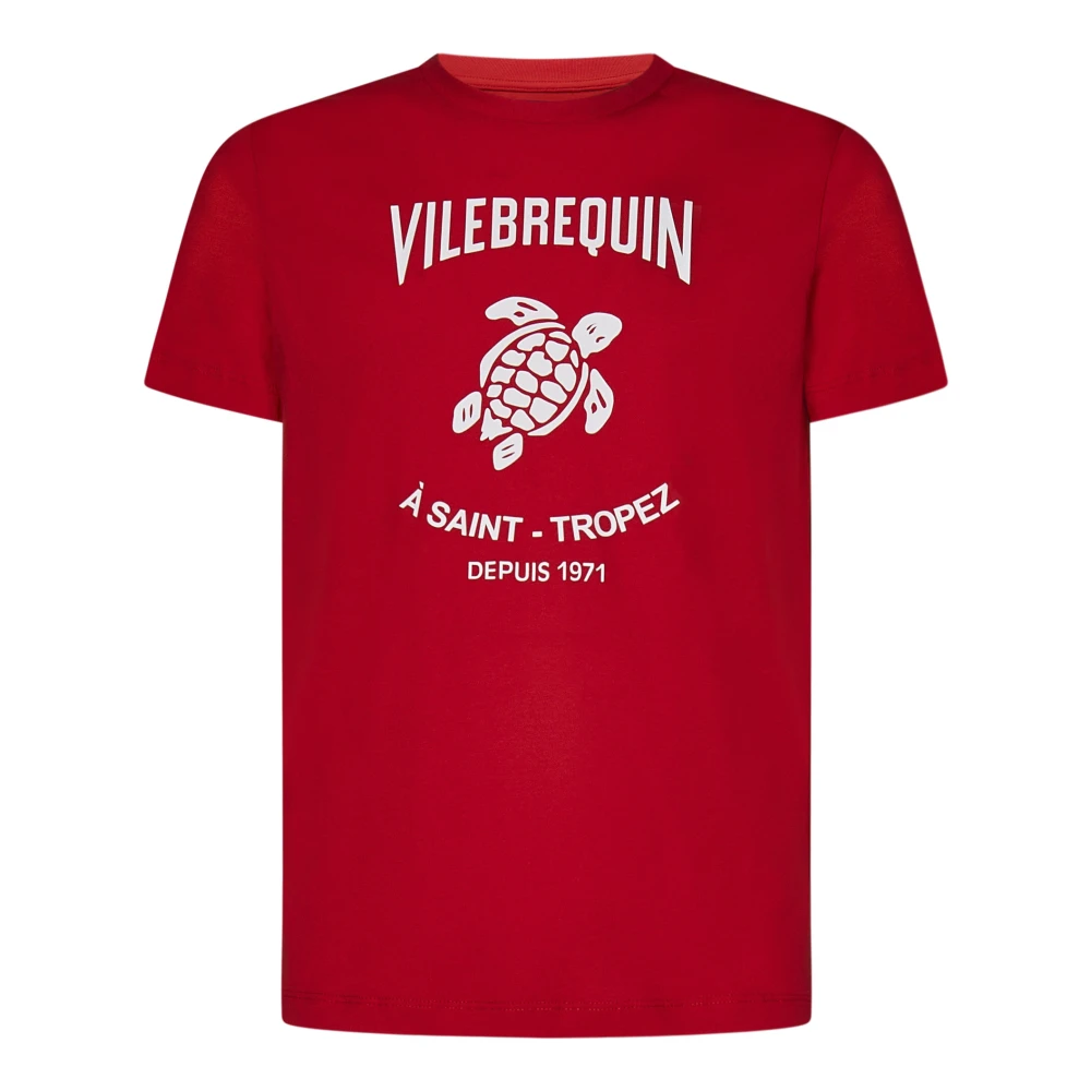 Vilebrequin Rode Geribbelde Crew Neck T-Shirt met Schildpad Logo Red Heren
