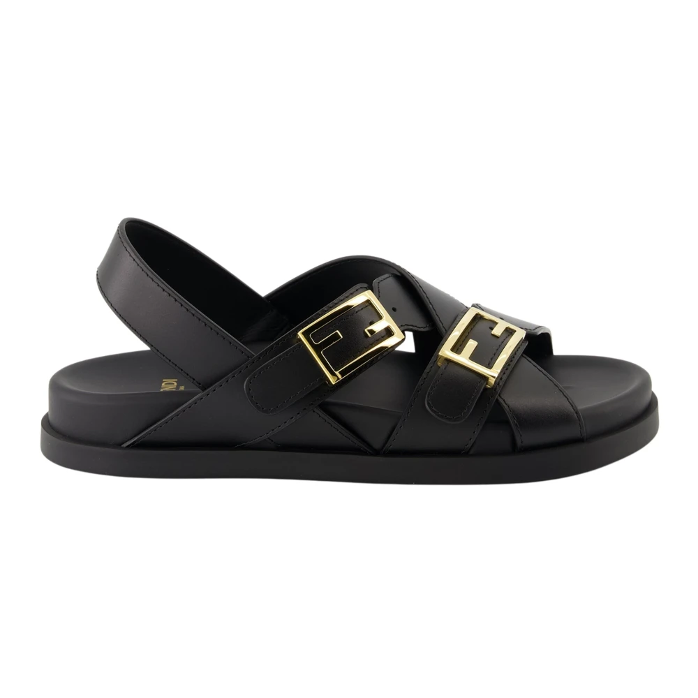 Fendi Women's Black Feel Leather Sandals