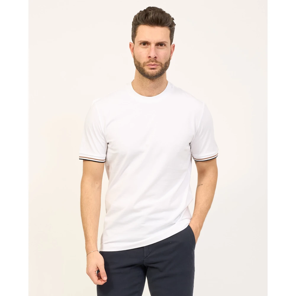 Hugo Boss Heren T-shirt met merk strepen White Heren
