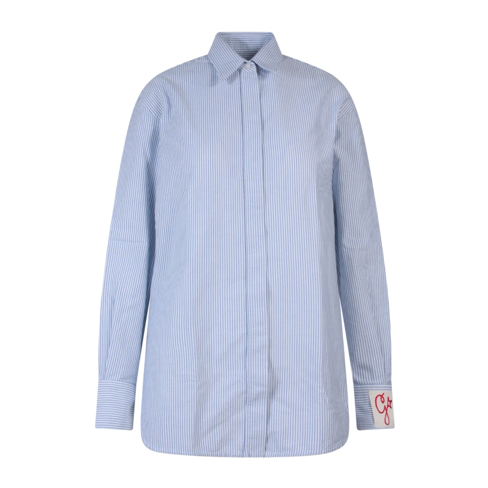 Golden Goose Gestreept katoenen overhemd met monogram patch Blue Dames