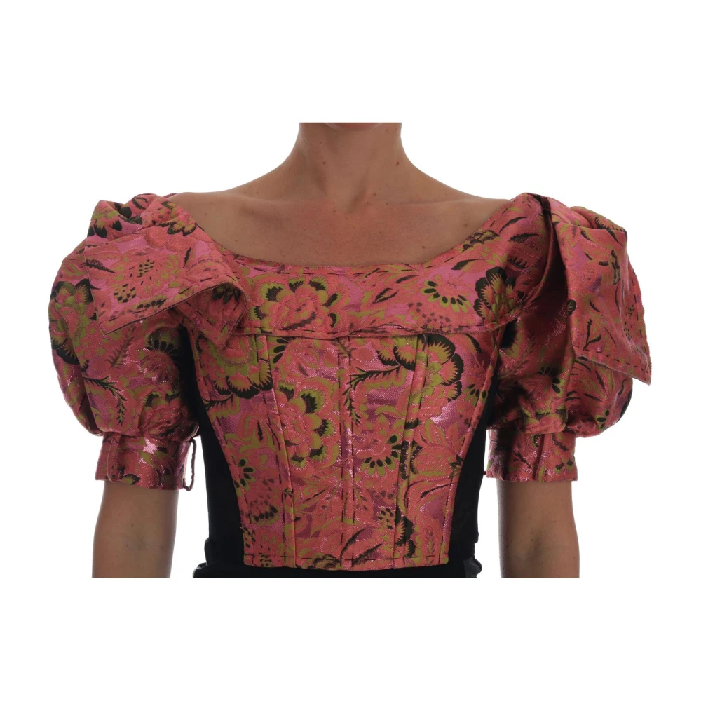 Dolce & Gabbana Roze Metallic Puff Sleeve Cropped Top Pink Dames