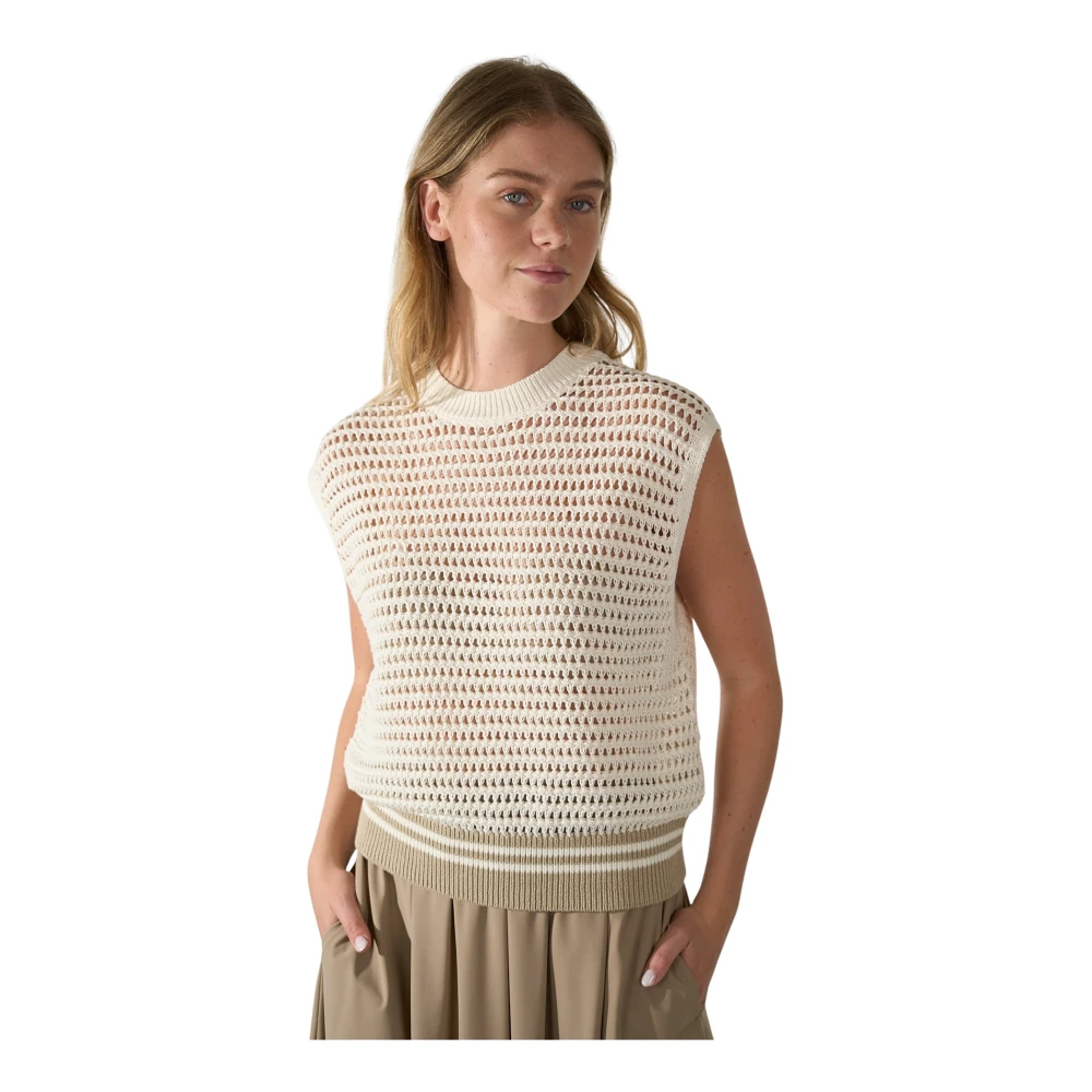 Drykorn Round-Neck Knitwear, Female, M, Sleeveless Knit Top With Crochet Texture Beige
