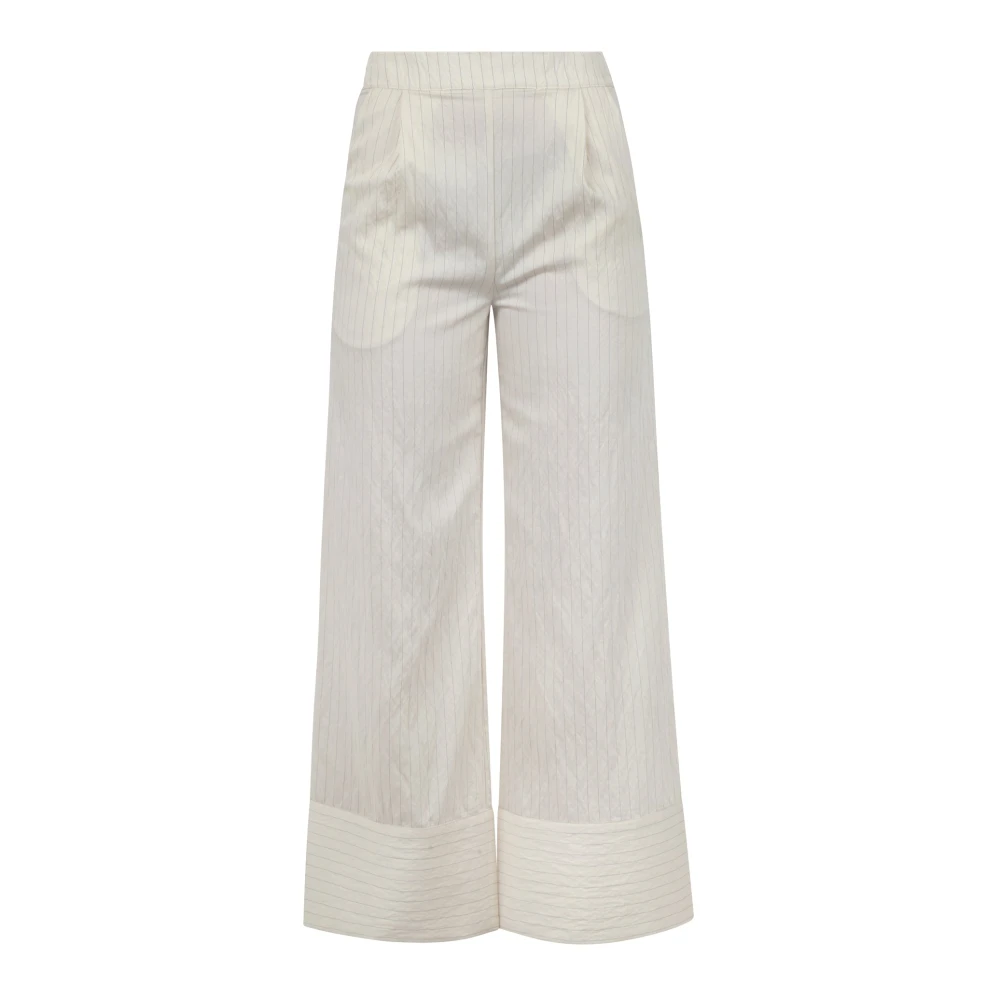 Alessia Santi Wijde Gestreepte Broek Beige Dames