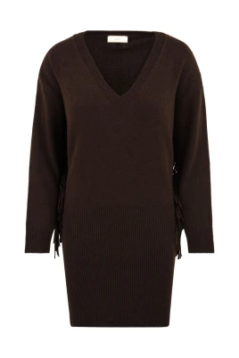 Fringed V-neck Knit Dress