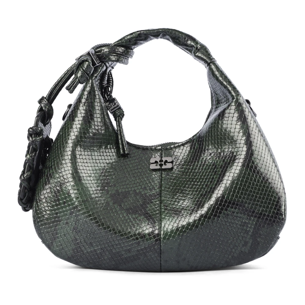 Ganni Women's Green Hobo Mini Snake - Handbags - One Size - Bags