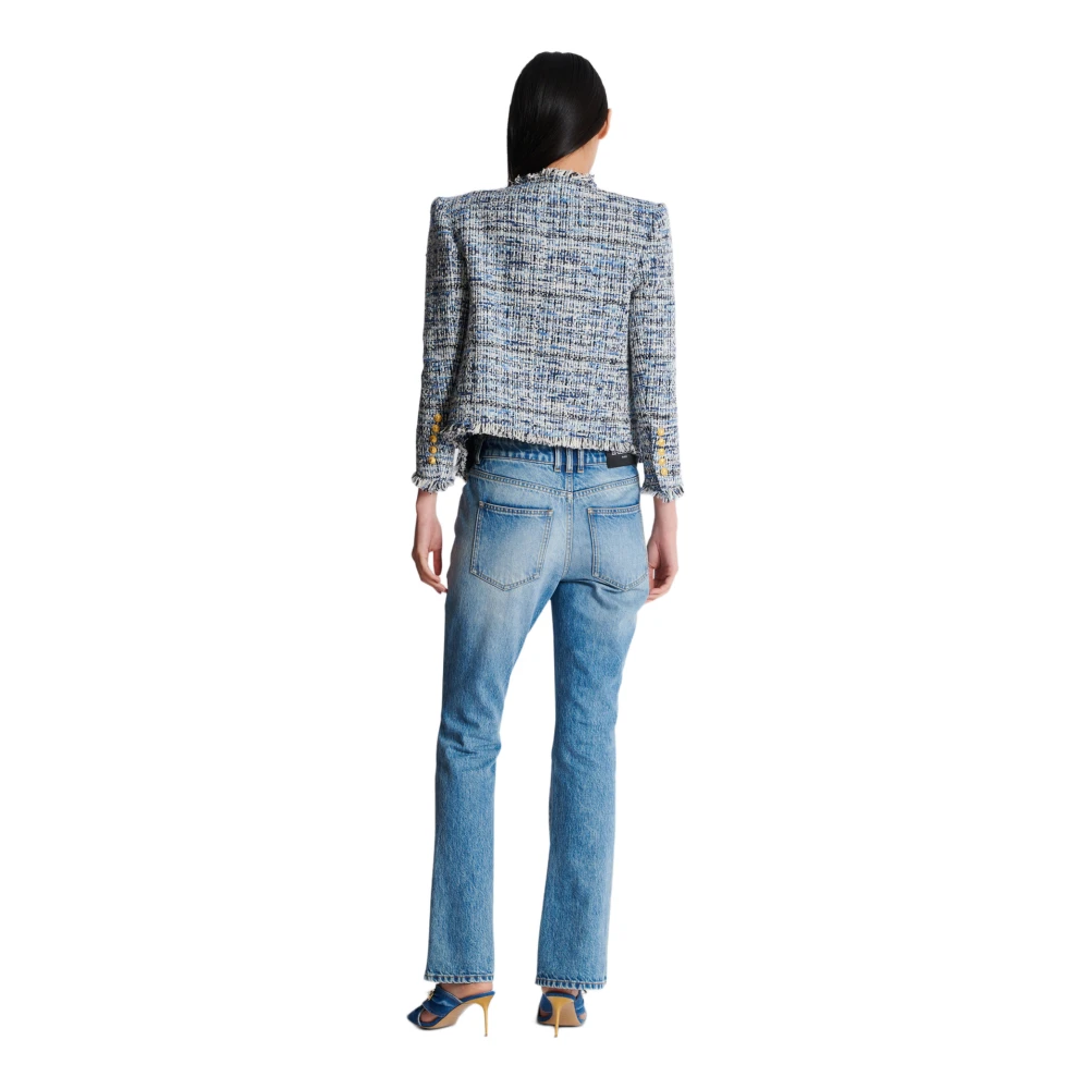 Balmain Geknipte tweed jasje met rand-tot-rand en 8 knopen Blue Dames