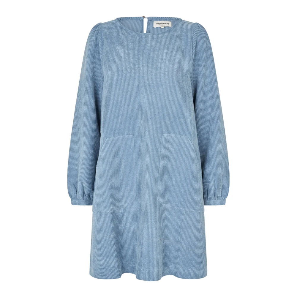 Lollys Laundry Geribbelde Jurk met Pofmouwen Blue Dames