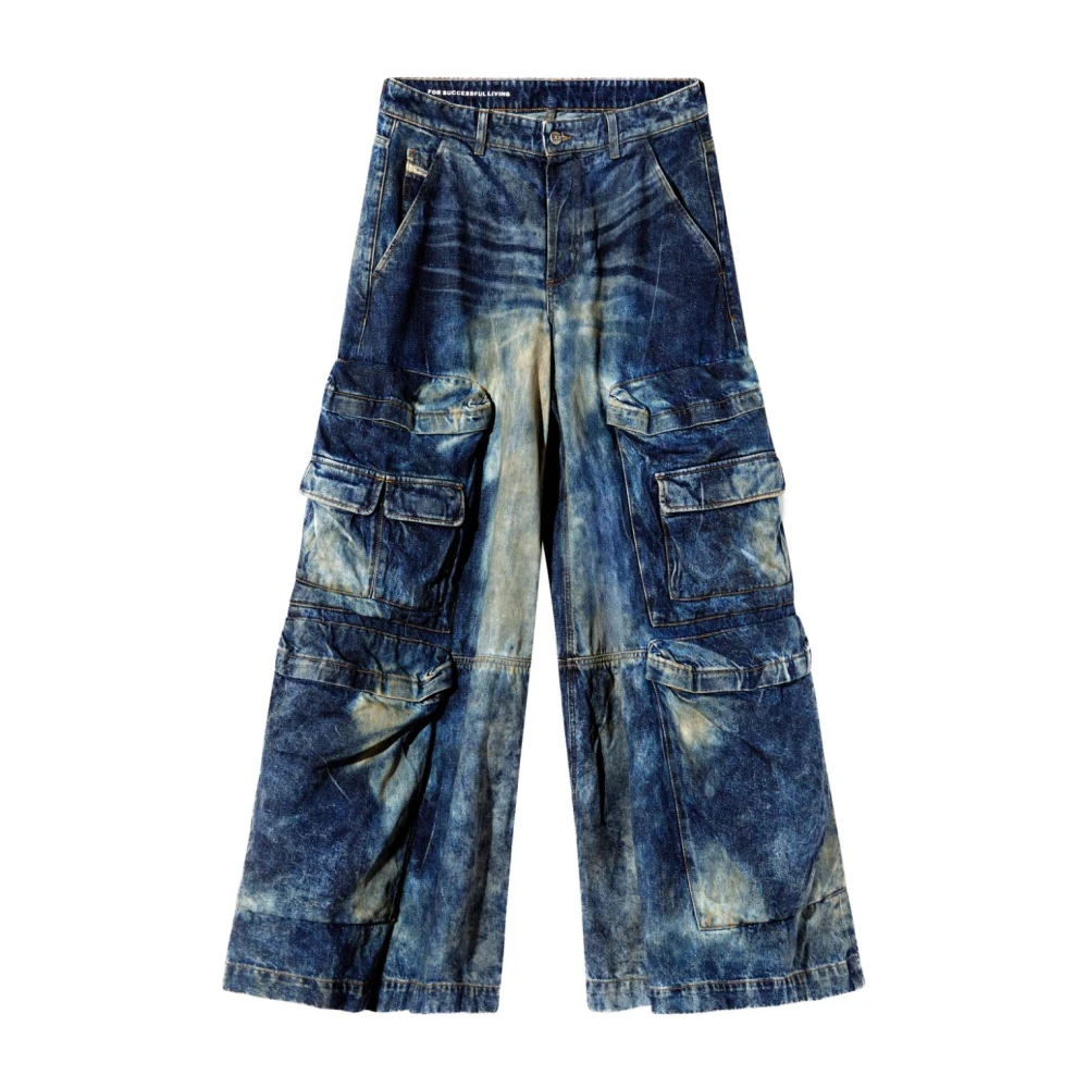 Diesel Denim Cargo Broek Unisex Indigo Blauw Blue Heren