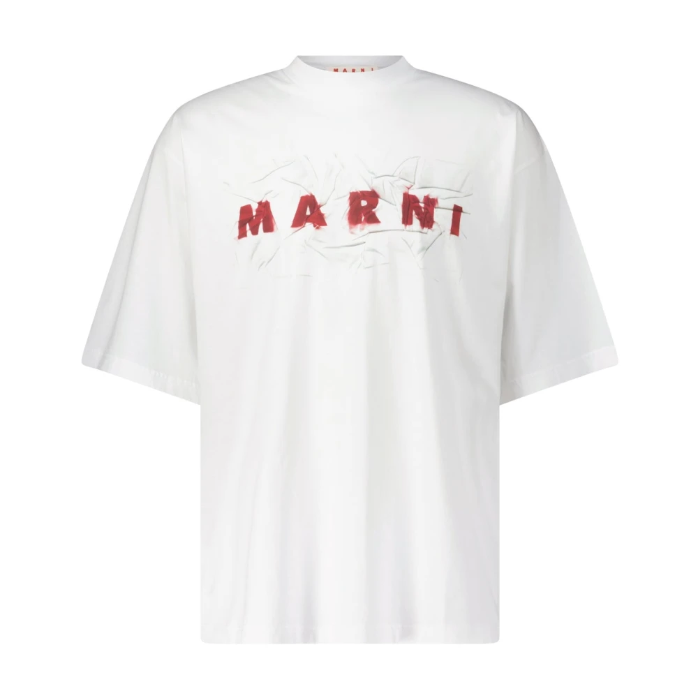 Marni Print Logo Oversized T-Shirt White Heren