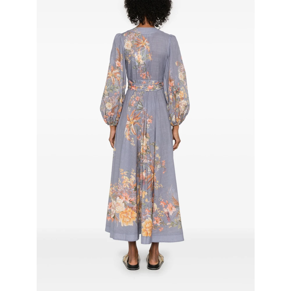 Zimmermann Lila Bloemen Katoenen Jurk met V-Hals Multicolor Dames