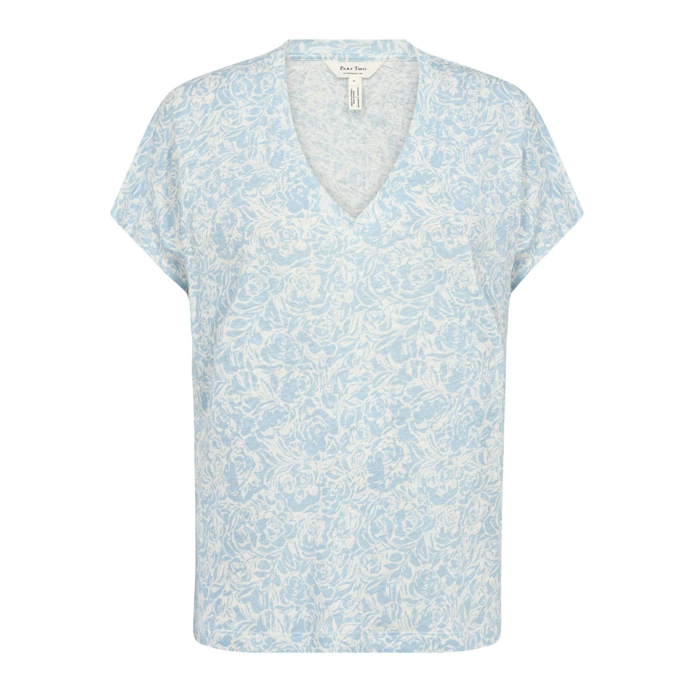 Part Two Rozenprint V-Hals T-Shirt Blue Dames