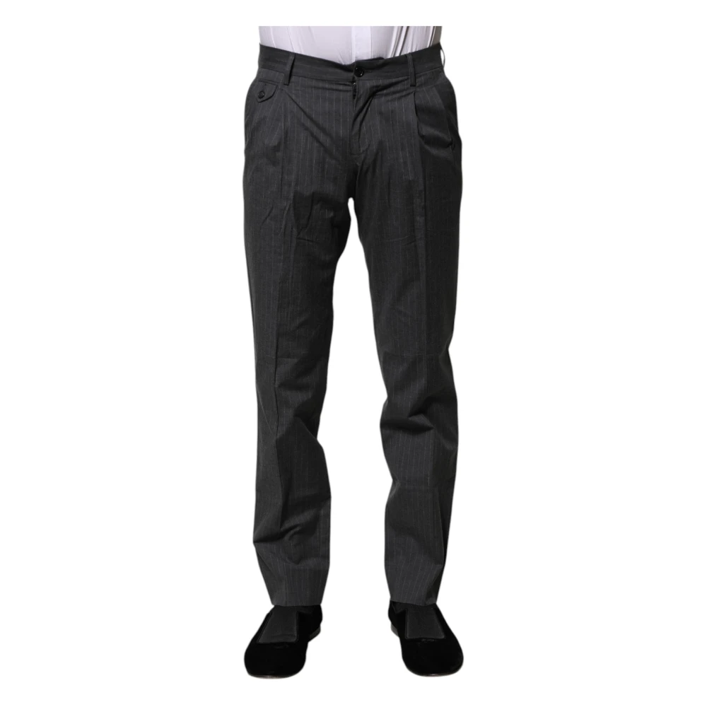Dolce & Gabbana Men's Gray Suit Trousers, Xs, Striped Formal Cotton Trousers