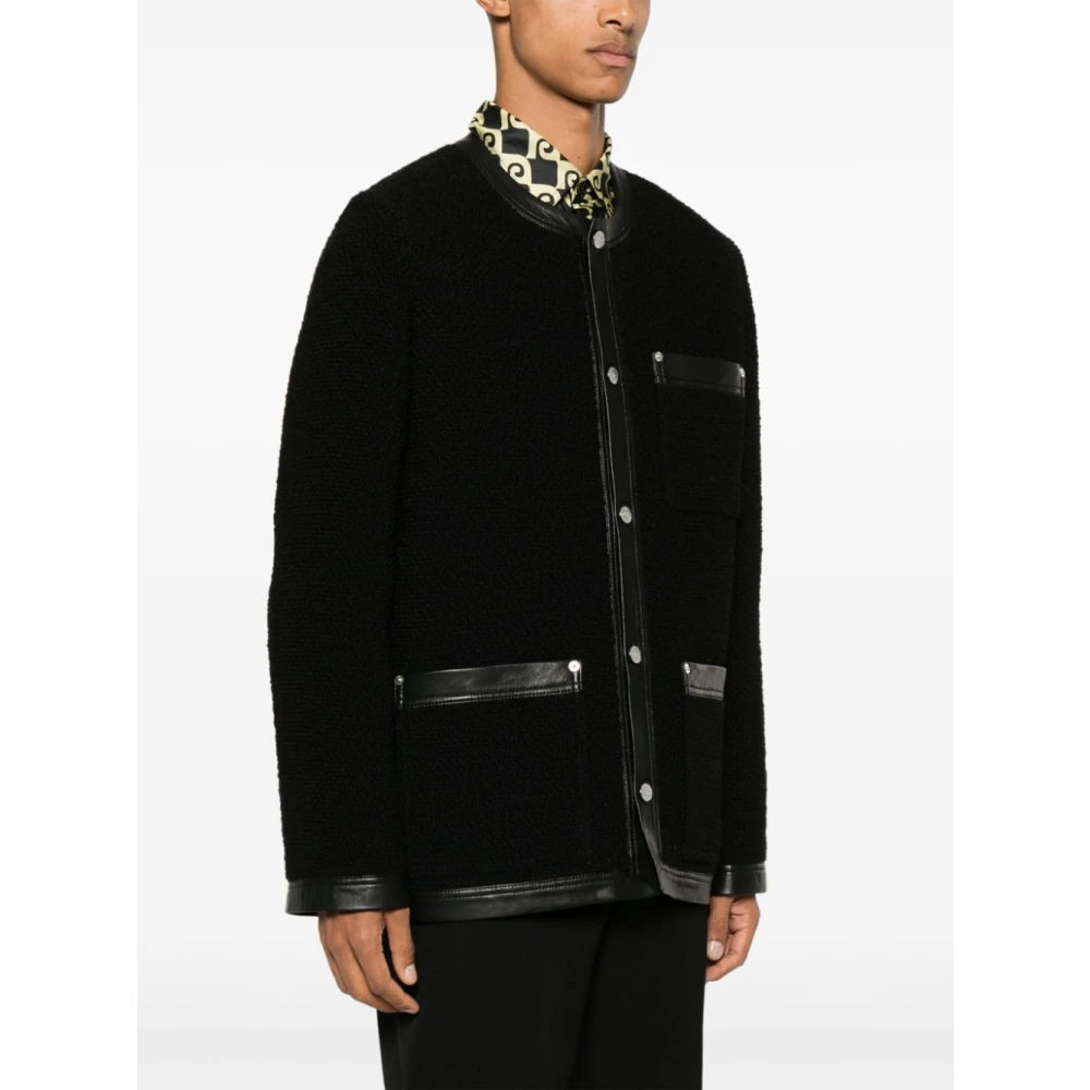 Nanushka Minimalistische Bouclé Tweed Jas met Leren Afwerking Black Heren