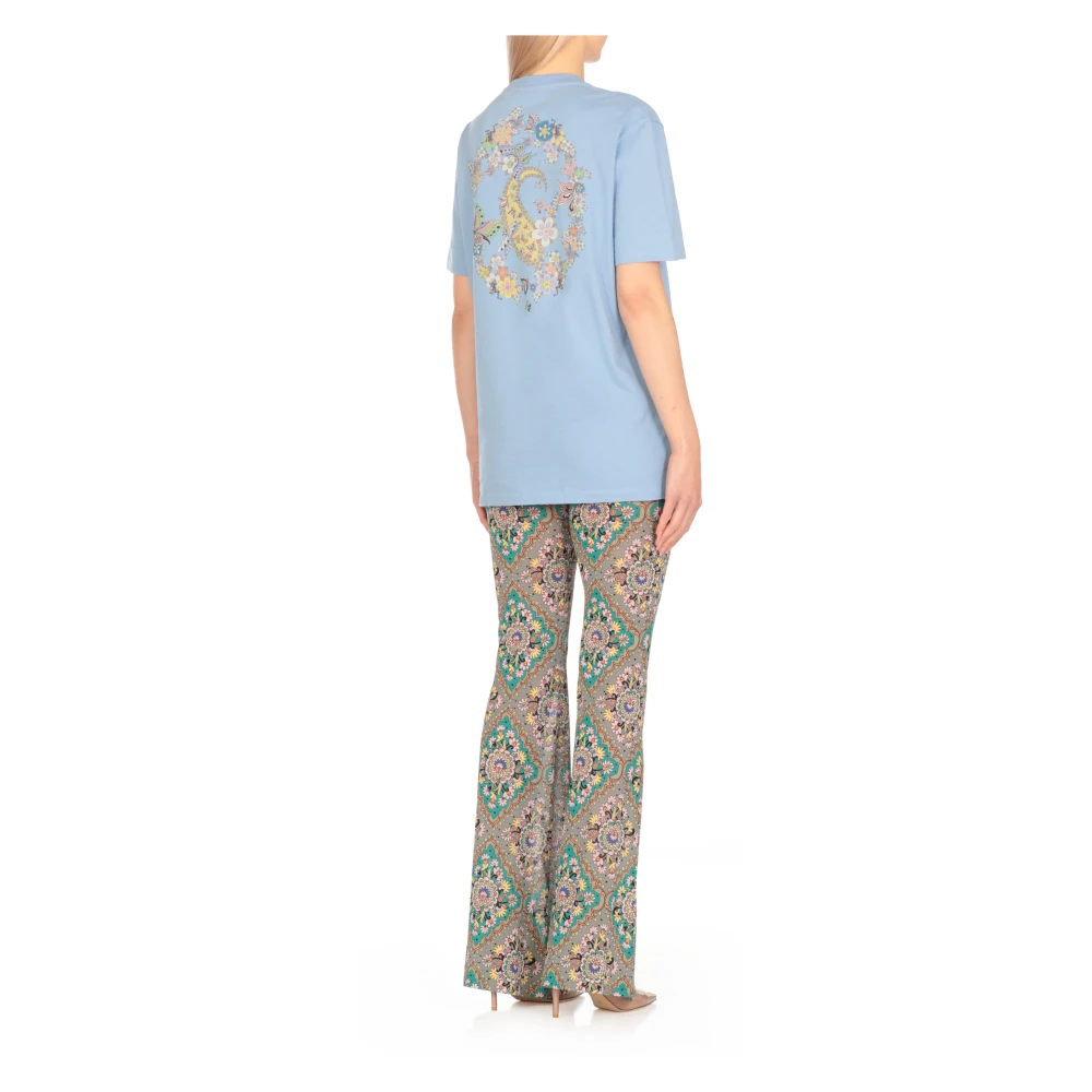 ETRO Lichtblauw Katoenen T-shirt met Logo Blue Dames