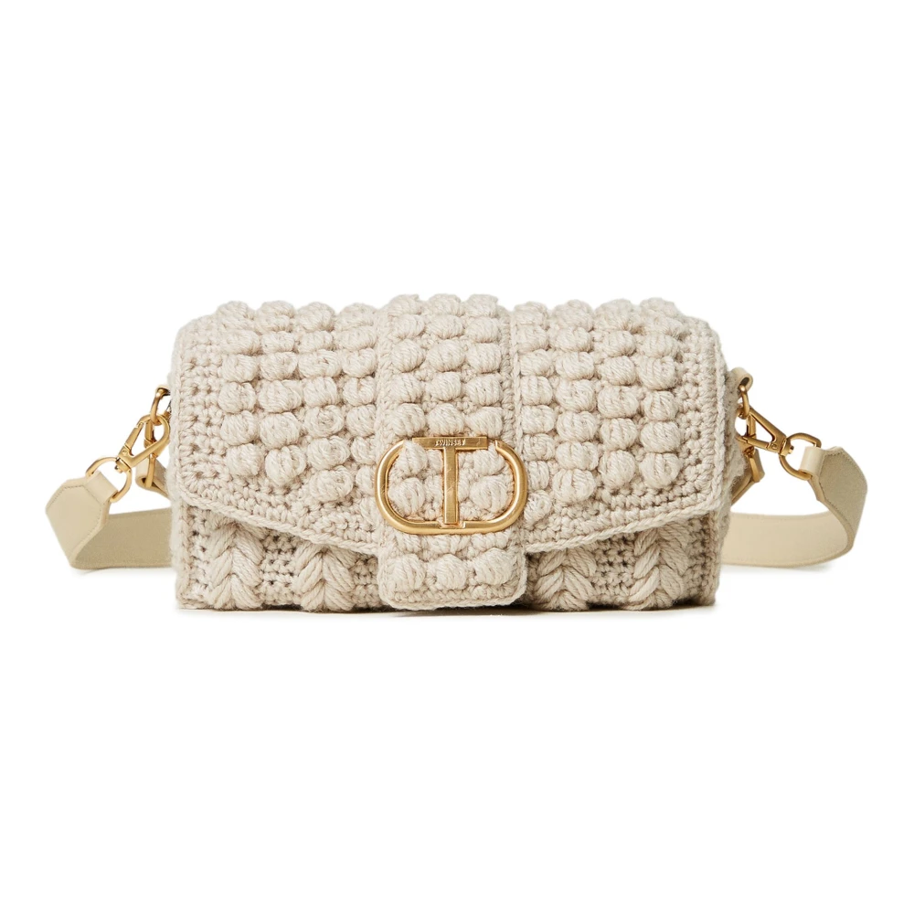 Twinset Tricot Schoudertas met Leren Details Beige Dames
