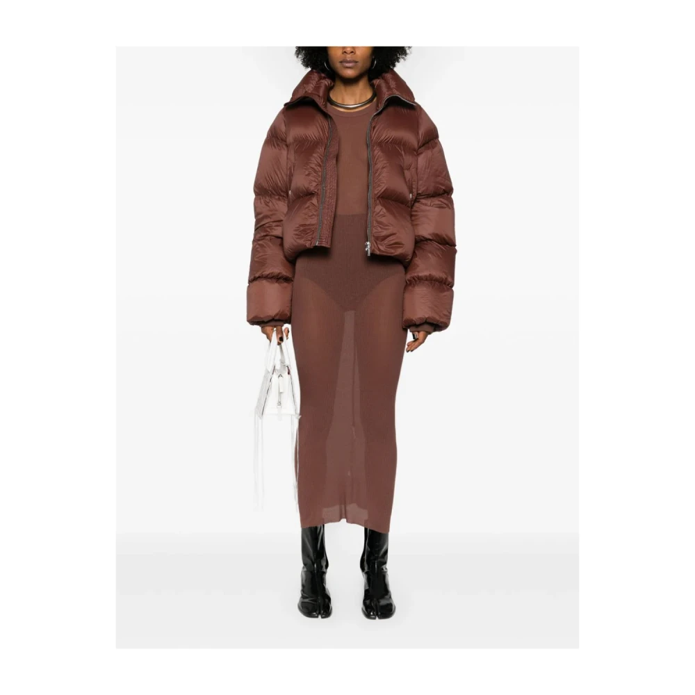 Rick Owens Bruine Korte Jas met Hoge Kraag Brown Dames