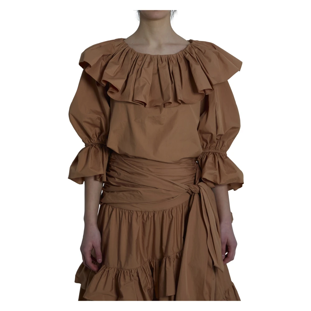 Chloé Women's Beige Blouses, S, Cotton Blouse With Ruffles